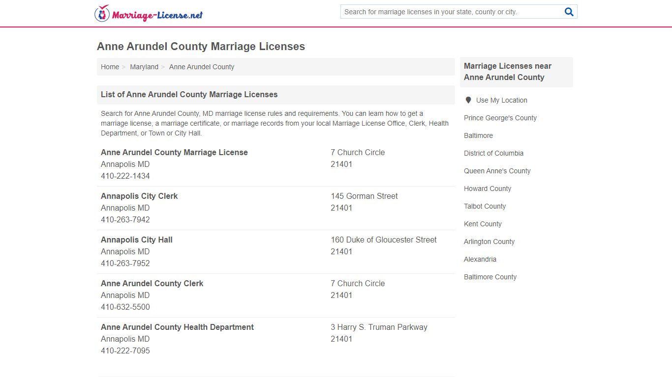 Anne Arundel County Marriage Licenses